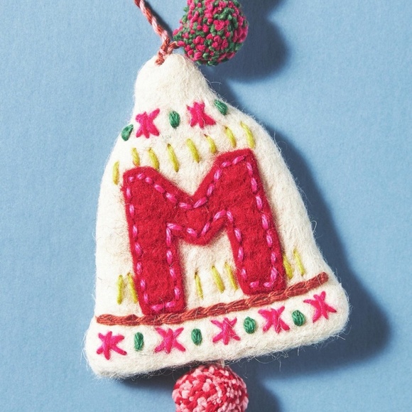 NWT Anthropologie Snow Day Monogram Felt Christmas Tree Ornament Letter M - Picture 1 of 3
